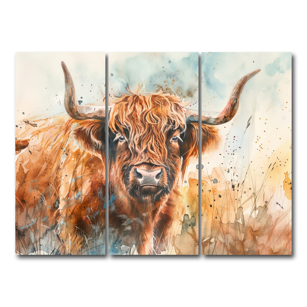 AUTO-MOCKUP WHITE | Grazing highland bull | 3 Piece | Gallery Wrap Canvas | group=8x18