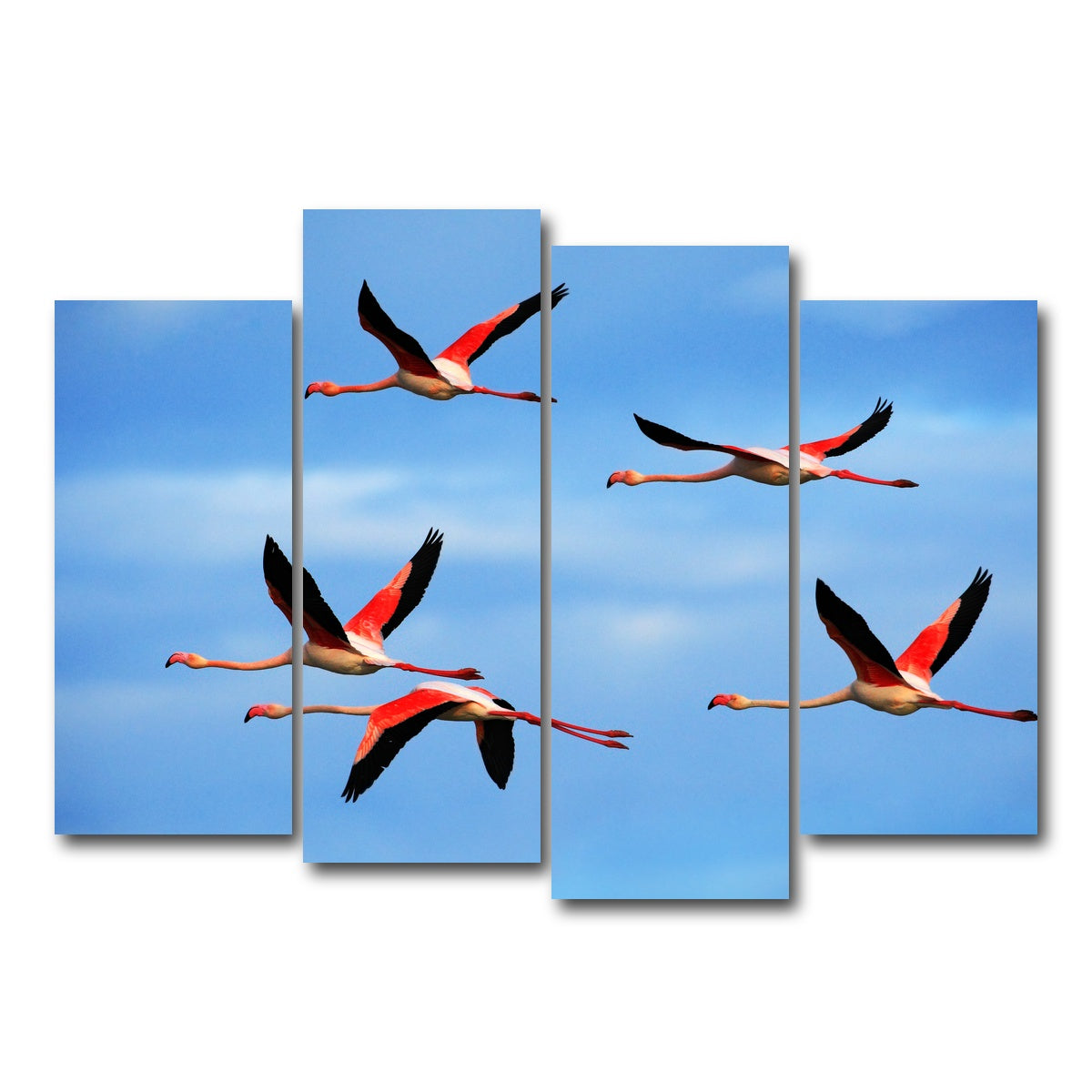 AUTO-MOCKUP WHITE | Greater Flamingo's Flying | 4 Piece | Gallery Wrap Canvas | group=4_normal