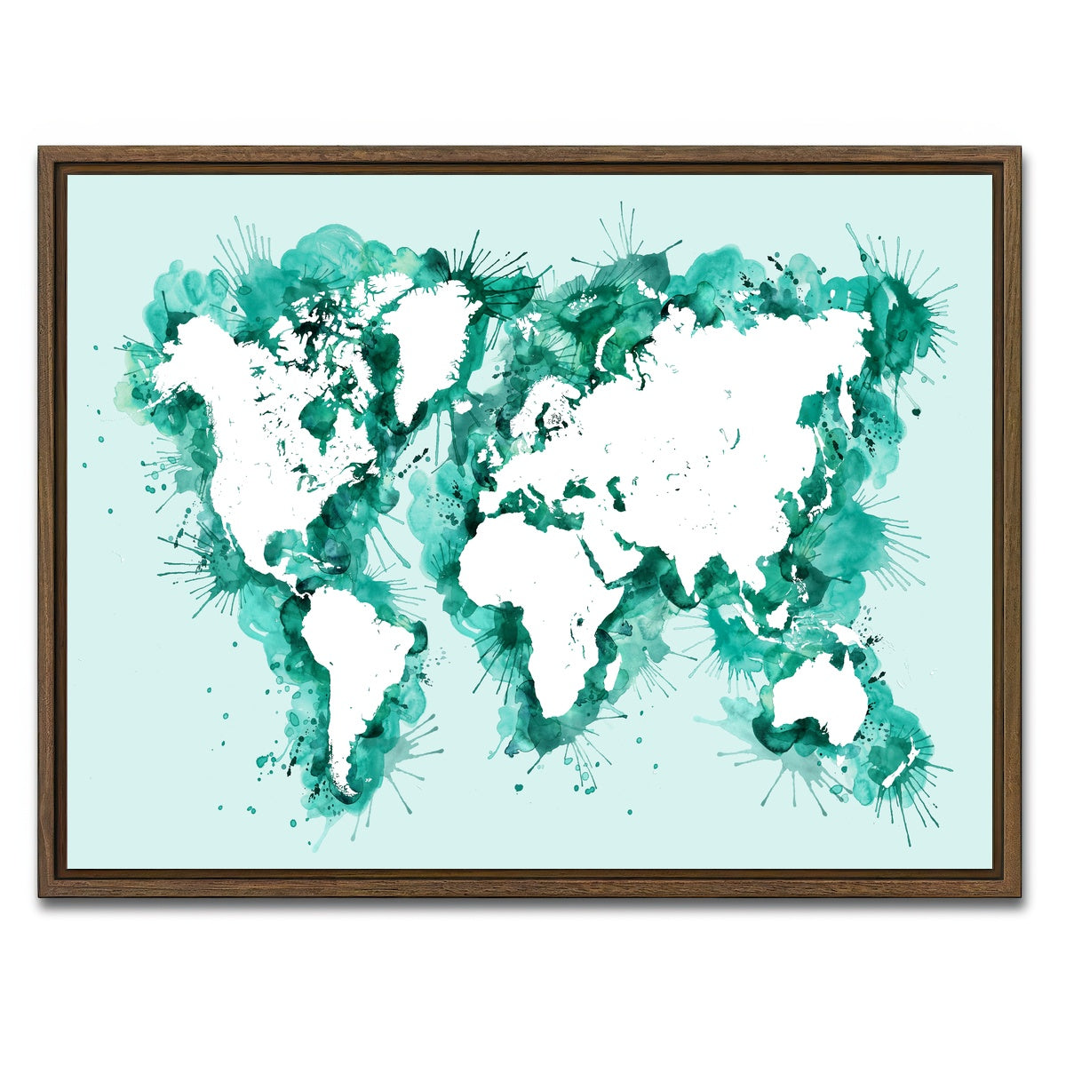 AUTO-MOCKUP WHITE | Green Splatter World Map | 1 Piece | Walnut Framed Canvas | group=4x3