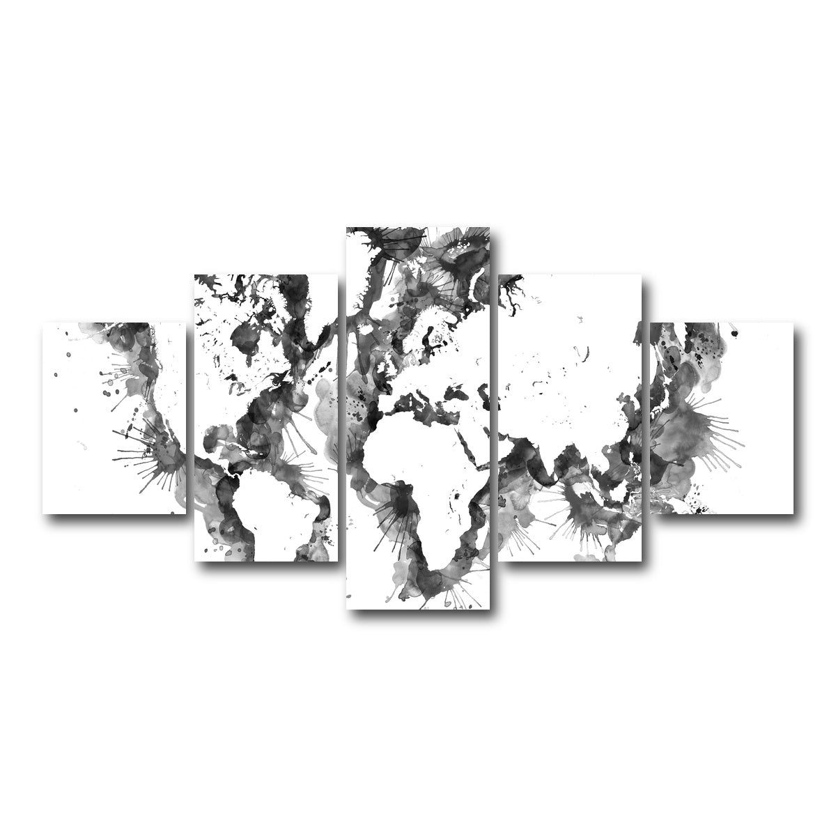 AUTO-MOCKUP WHITE | Grey Splatter World Map | 5 Piece | Gallery Wrap Canvas | group=5_short