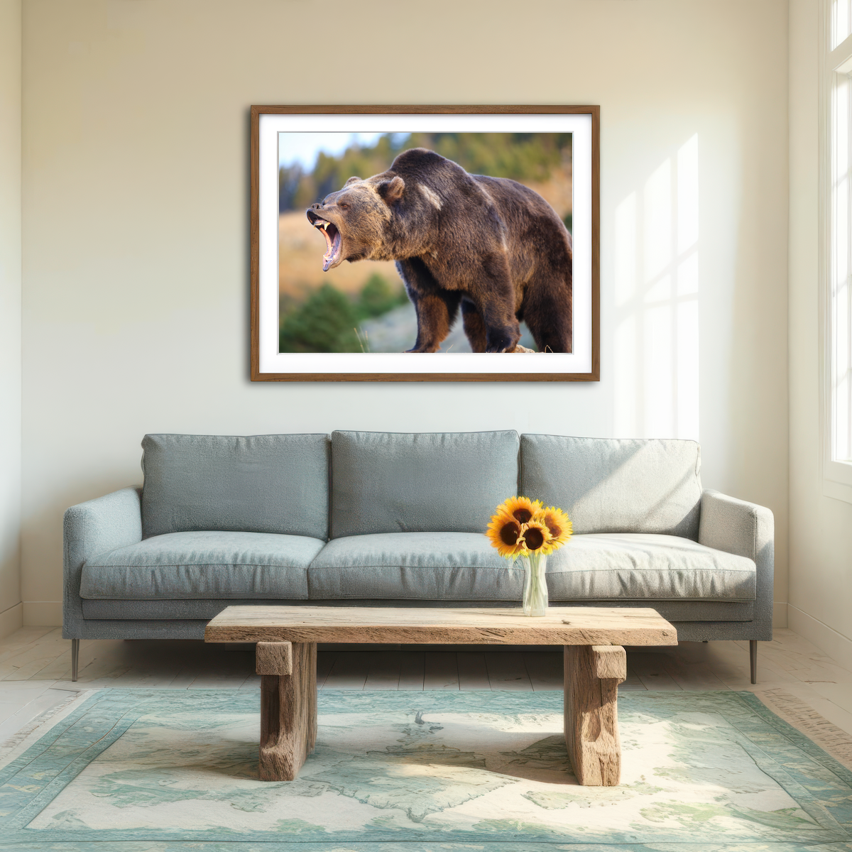 AUTO-MOCKUP ROOM | Grizzly Bear Growling Wall Art