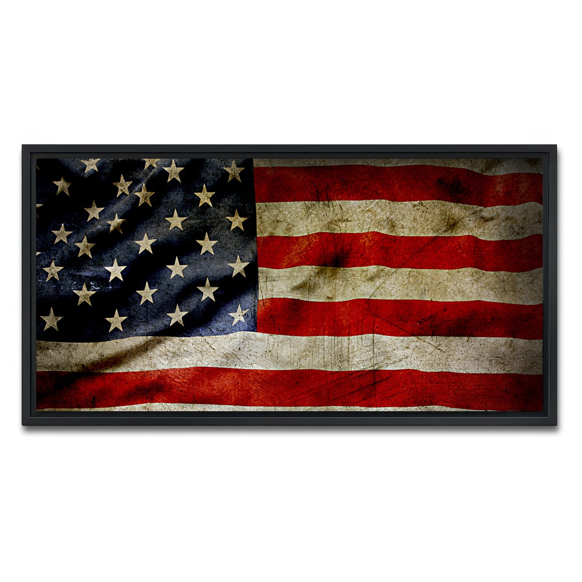 AUTO-MOCKUP WHITE | Grunge American Flag | 1 Piece | Black Framed Canvas | group=2x1