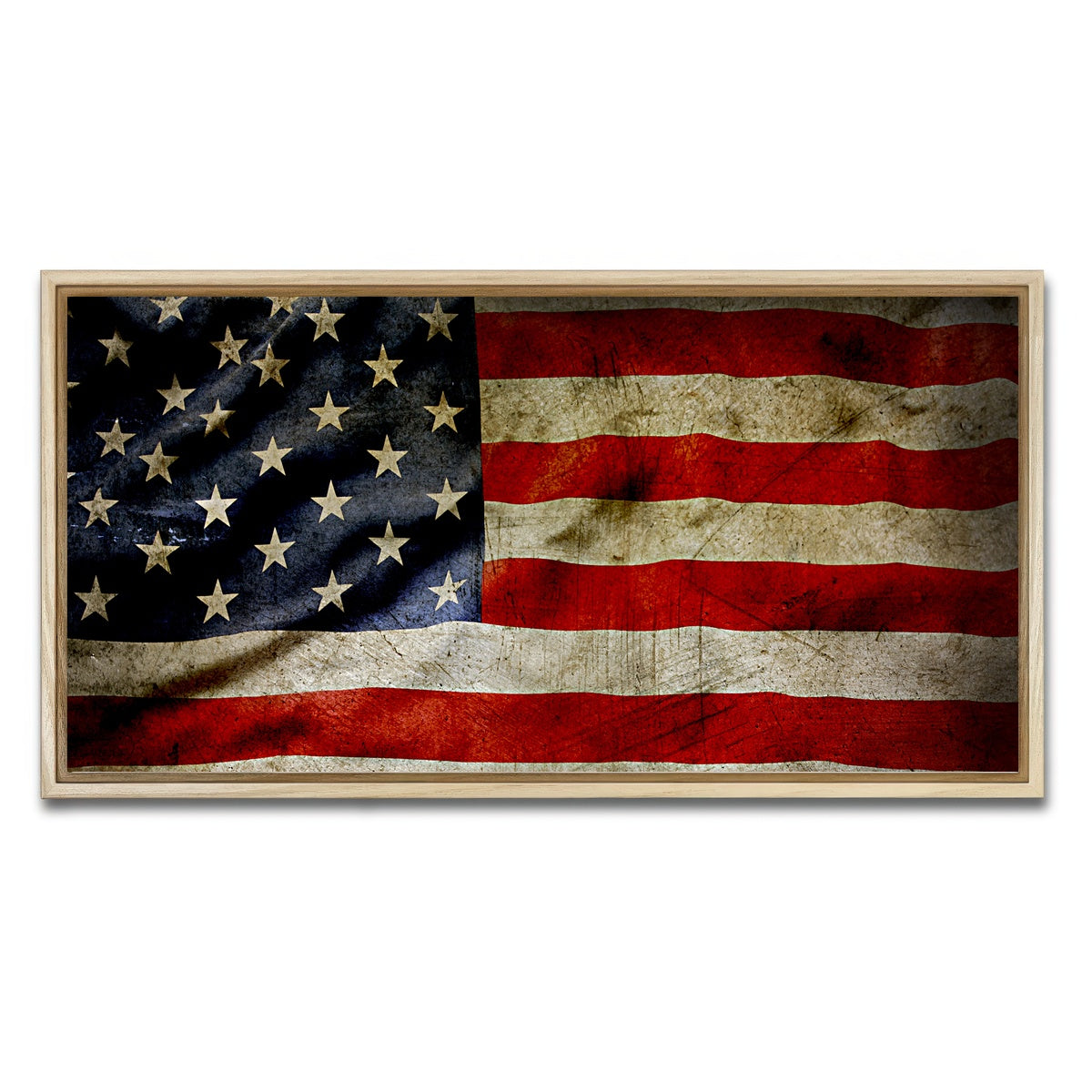 AUTO-MOCKUP WHITE | Grunge American Flag | 1 Piece | Natural Framed Canvas | group=2x1