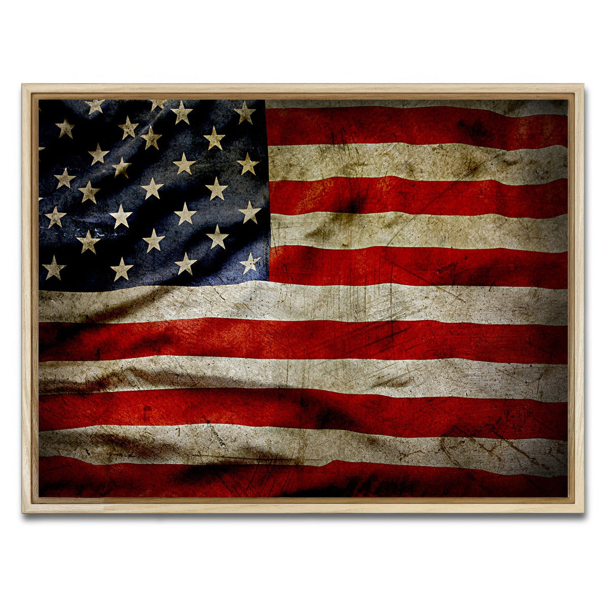 AUTO-MOCKUP WHITE | Grunge American Flag | 1 Piece | Natural Framed Canvas | group=4x3