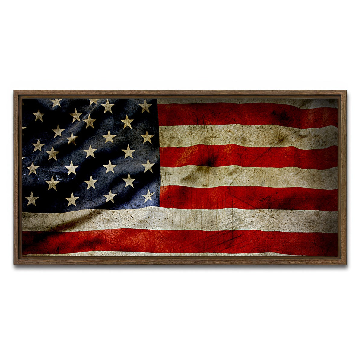 AUTO-MOCKUP WHITE | Grunge American Flag | 1 Piece | Walnut Framed Canvas | group=2x1