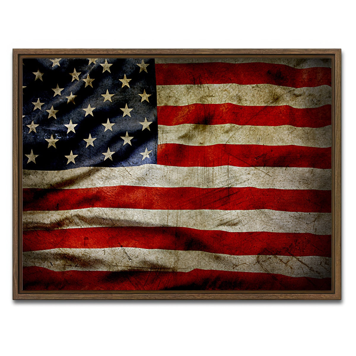 AUTO-MOCKUP WHITE | Grunge American Flag | 1 Piece | Walnut Framed Canvas | group=4x3