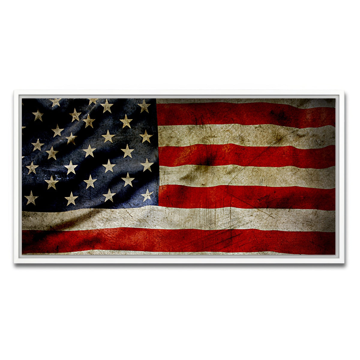 AUTO-MOCKUP WHITE | Grunge American Flag | 1 Piece | White Framed Canvas | group=2x1