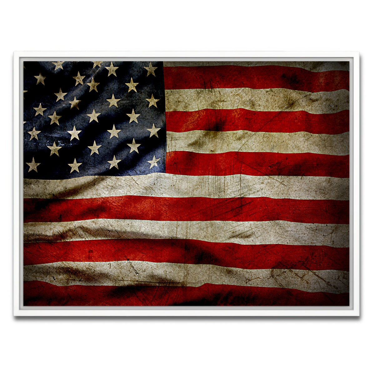 AUTO-MOCKUP WHITE | Grunge American Flag | 1 Piece | White Framed Canvas | group=4x3