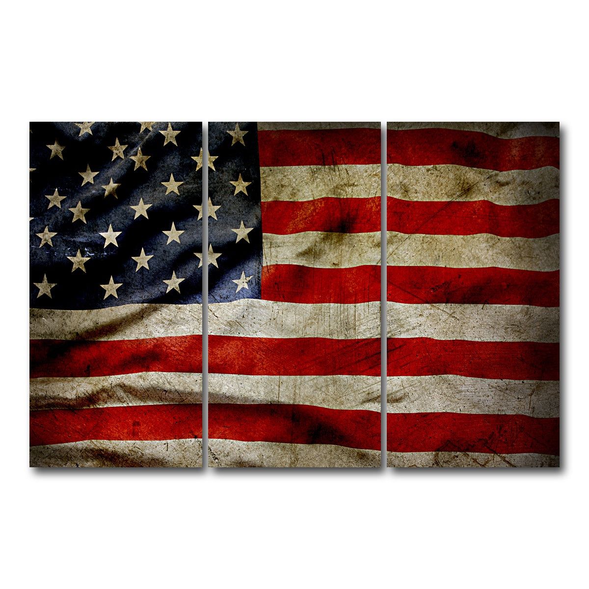 AUTO-MOCKUP WHITE | Grunge American Flag | 3 Piece | Gallery Wrap Canvas | group=12x24