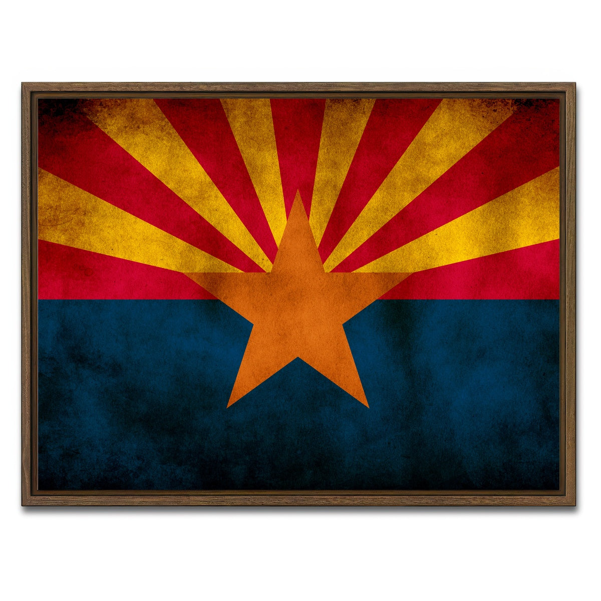AUTO-MOCKUP WHITE | Grunge Arizona State Flag | 1 Piece | Walnut Framed Canvas | group=4x3