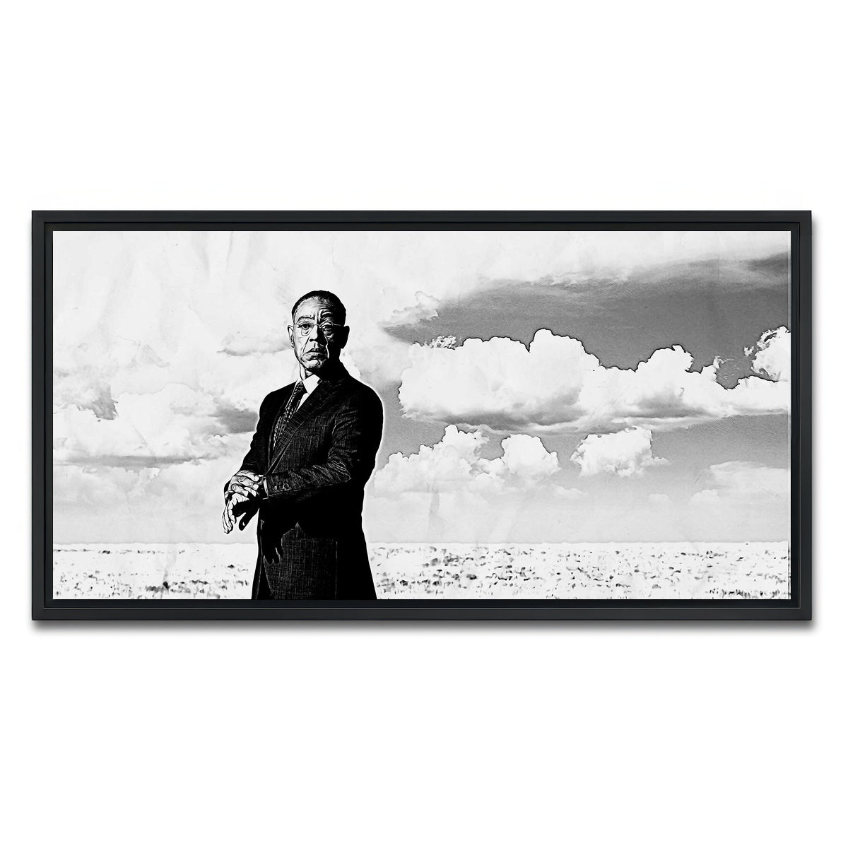 AUTO-MOCKUP WHITE | Gus Fring Grayscale | 1 Piece | Black Framed Canvas | group=2x1