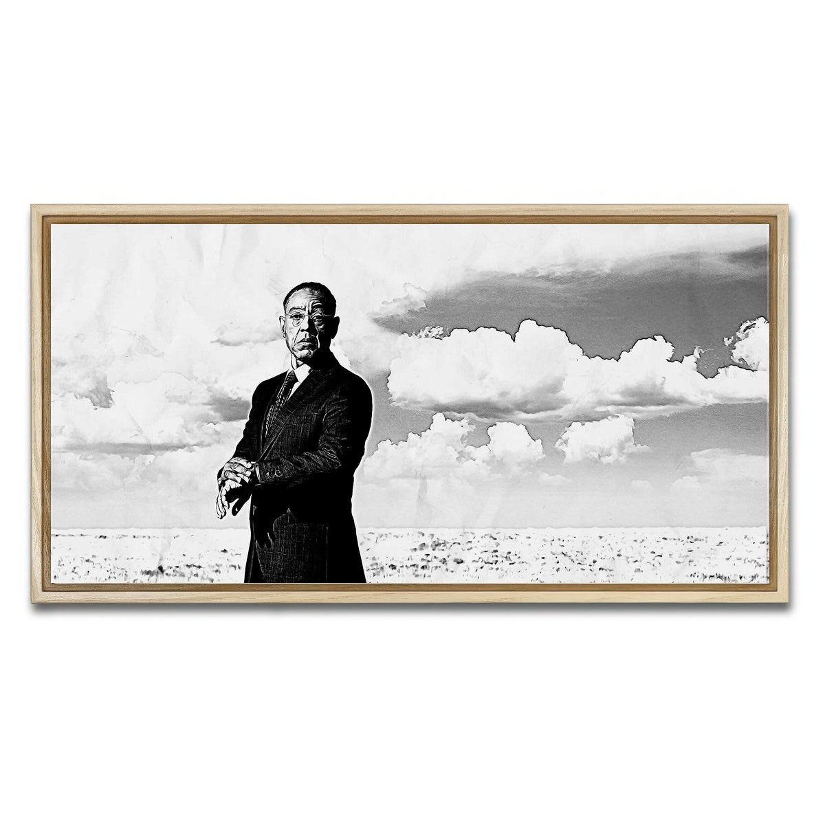 AUTO-MOCKUP WHITE | Gus Fring Grayscale | 1 Piece | Natural Framed Canvas | group=2x1