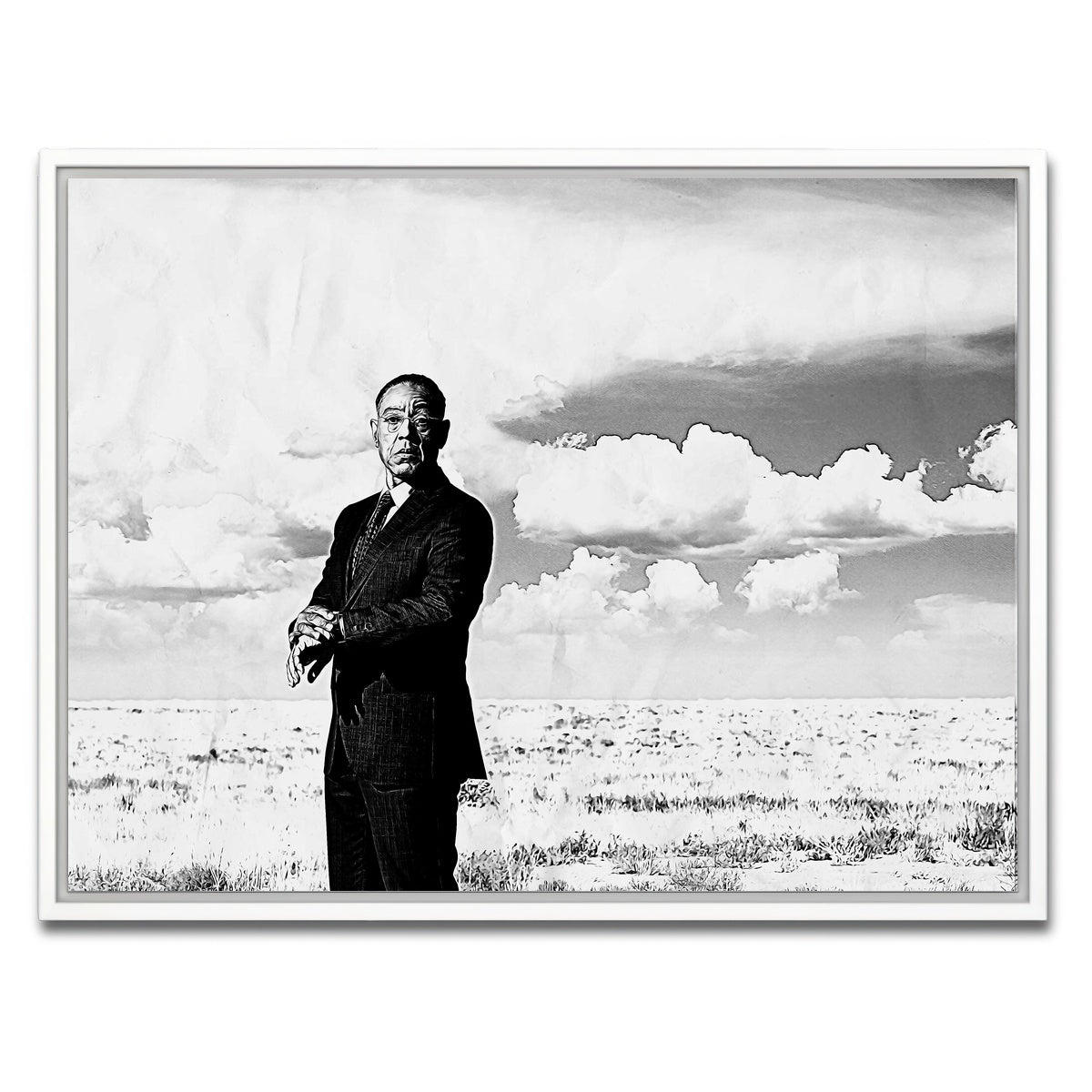 AUTO-MOCKUP WHITE | Gus Fring Grayscale | 1 Piece | White Framed Canvas | group=4x3
