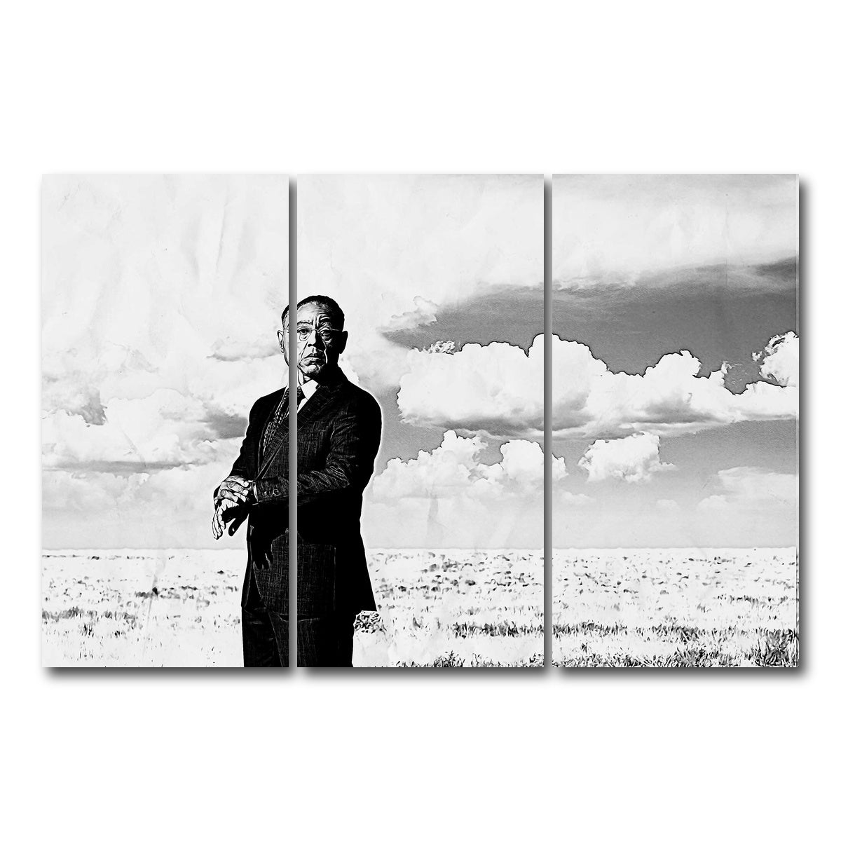 AUTO-MOCKUP WHITE | Gus Fring Grayscale | 3 Piece | Gallery Wrap Canvas | group=12x24