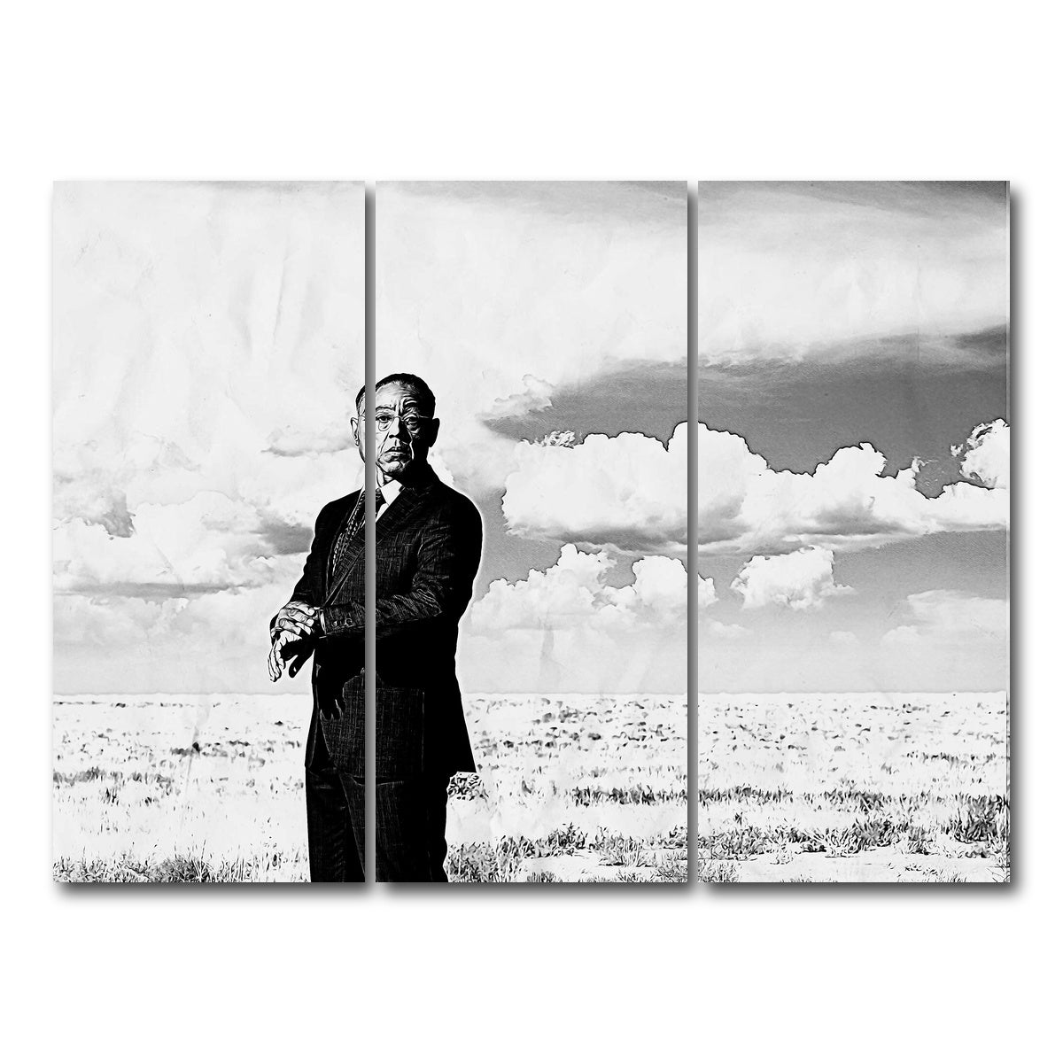 AUTO-MOCKUP WHITE | Gus Fring Grayscale | 3 Piece | Gallery Wrap Canvas | group=8x18