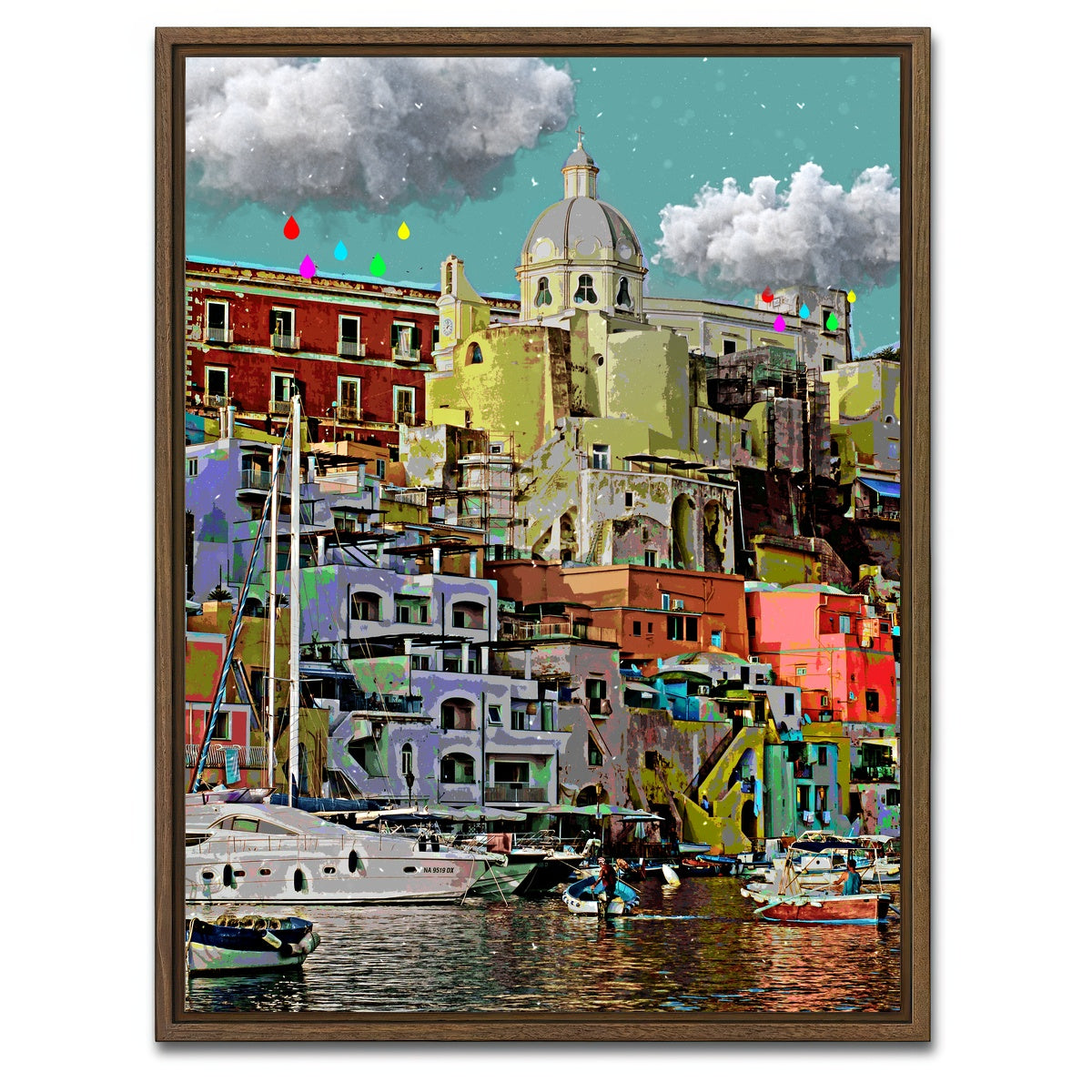 AUTO-MOCKUP WHITE | Happy City Life | 1 Piece | Walnut Framed Canvas | group=3x4