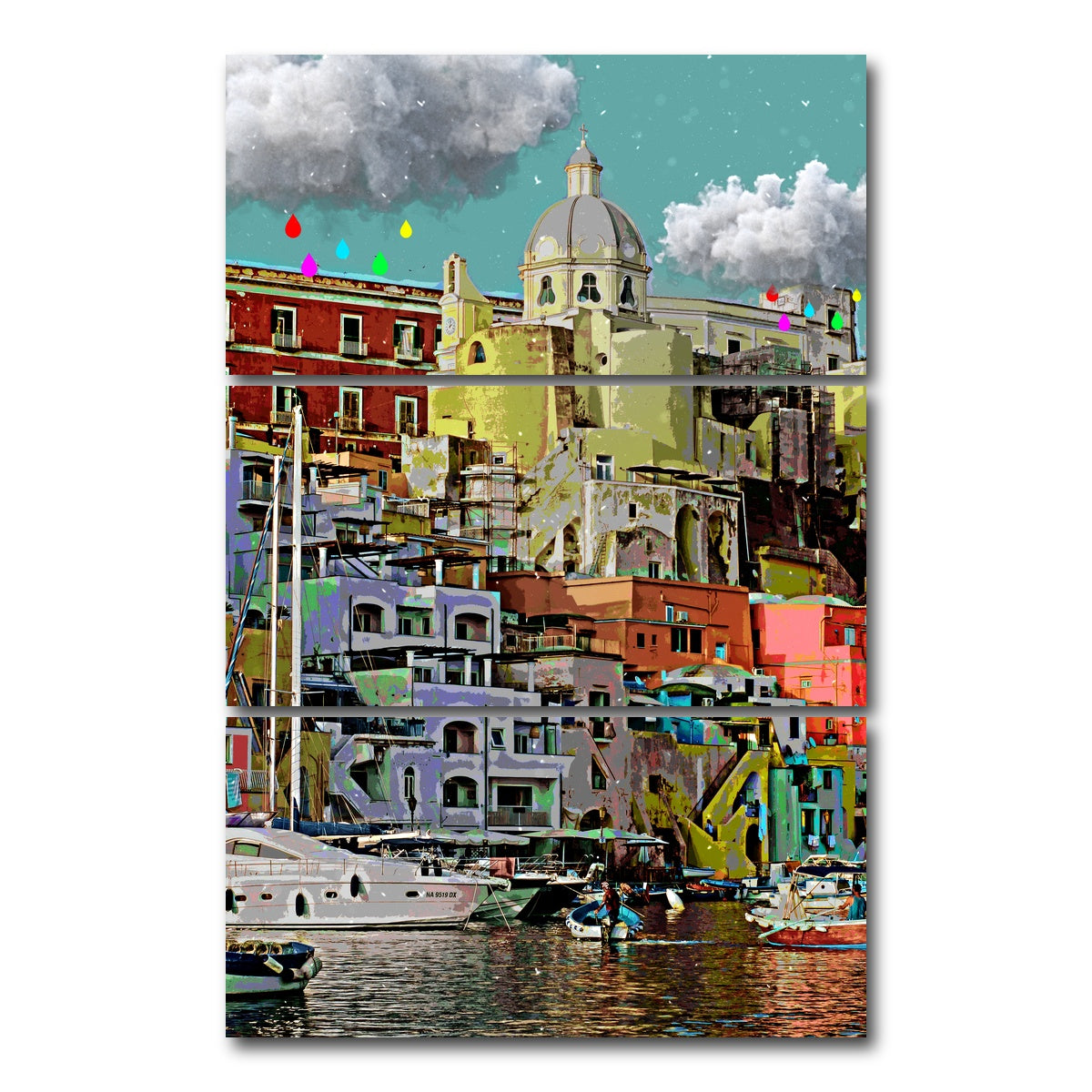 AUTO-MOCKUP WHITE | Happy City Life | 3 Piece | Gallery Wrap Canvas | group=12x24_stacked