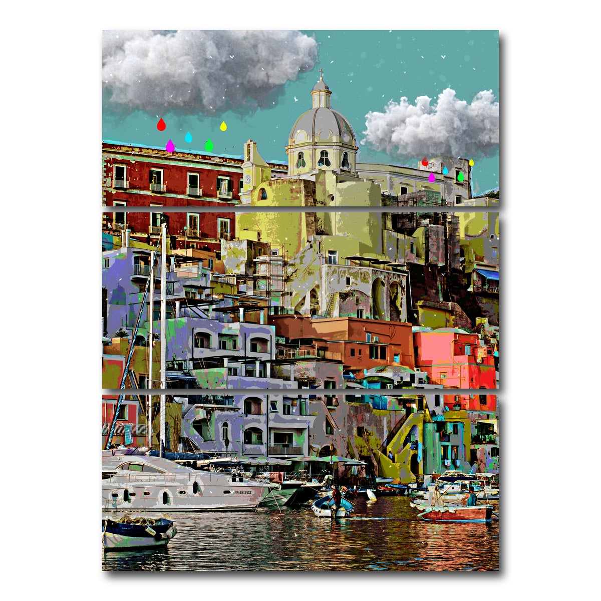AUTO-MOCKUP WHITE | Happy City Life | 3 Piece | Gallery Wrap Canvas | group=8x18_stacked