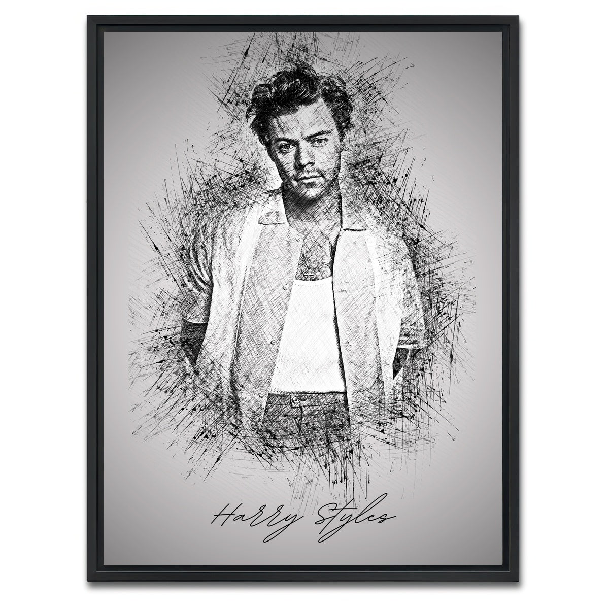 AUTO-MOCKUP WHITE | Harry Styles Sketch | 1 Piece | Black Framed Canvas | group=3x4