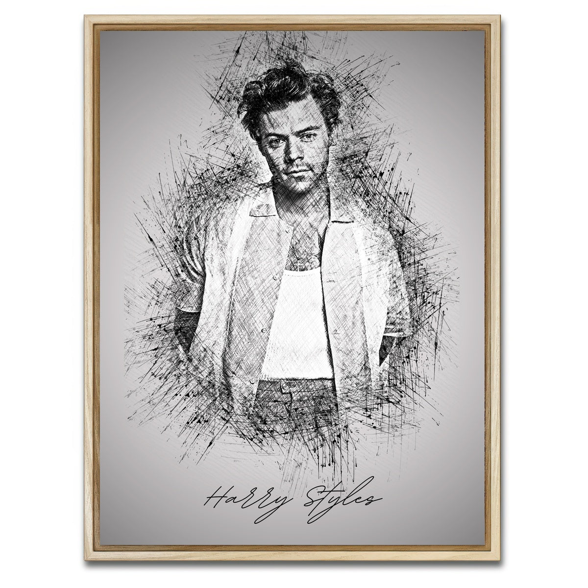 AUTO-MOCKUP WHITE | Harry Styles Sketch | 1 Piece | Natural Framed Canvas | group=3x4