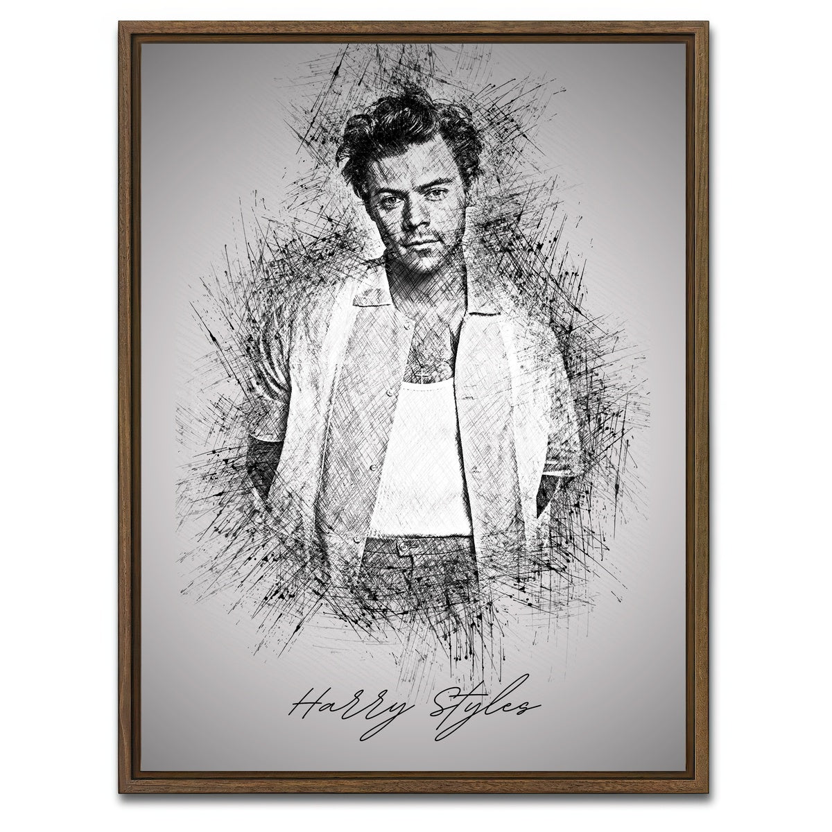 AUTO-MOCKUP WHITE | Harry Styles Sketch | 1 Piece | Walnut Framed Canvas | group=3x4