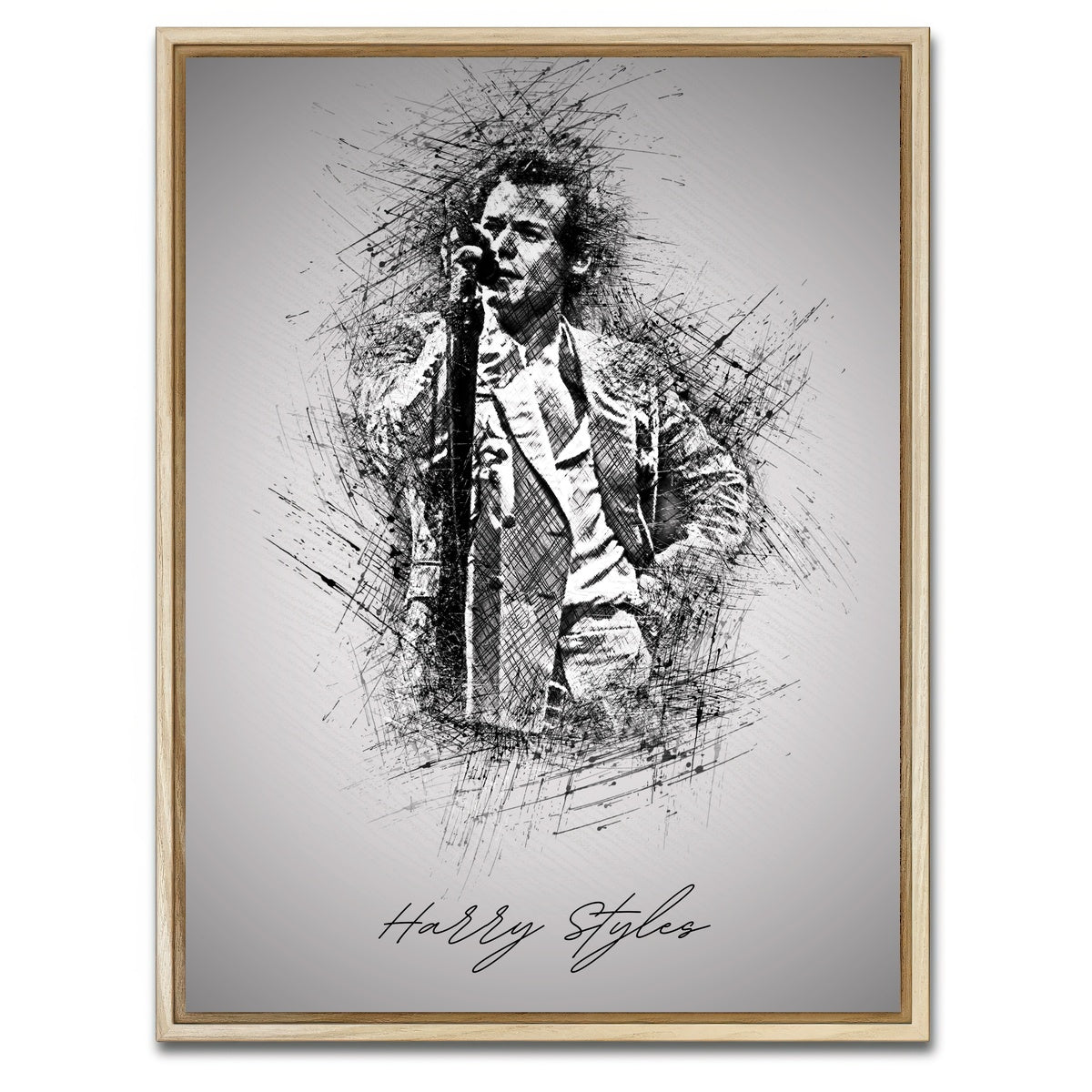 AUTO-MOCKUP WHITE | Harry Styles With Mic | 1 Piece | Natural Framed Canvas | group=3x4