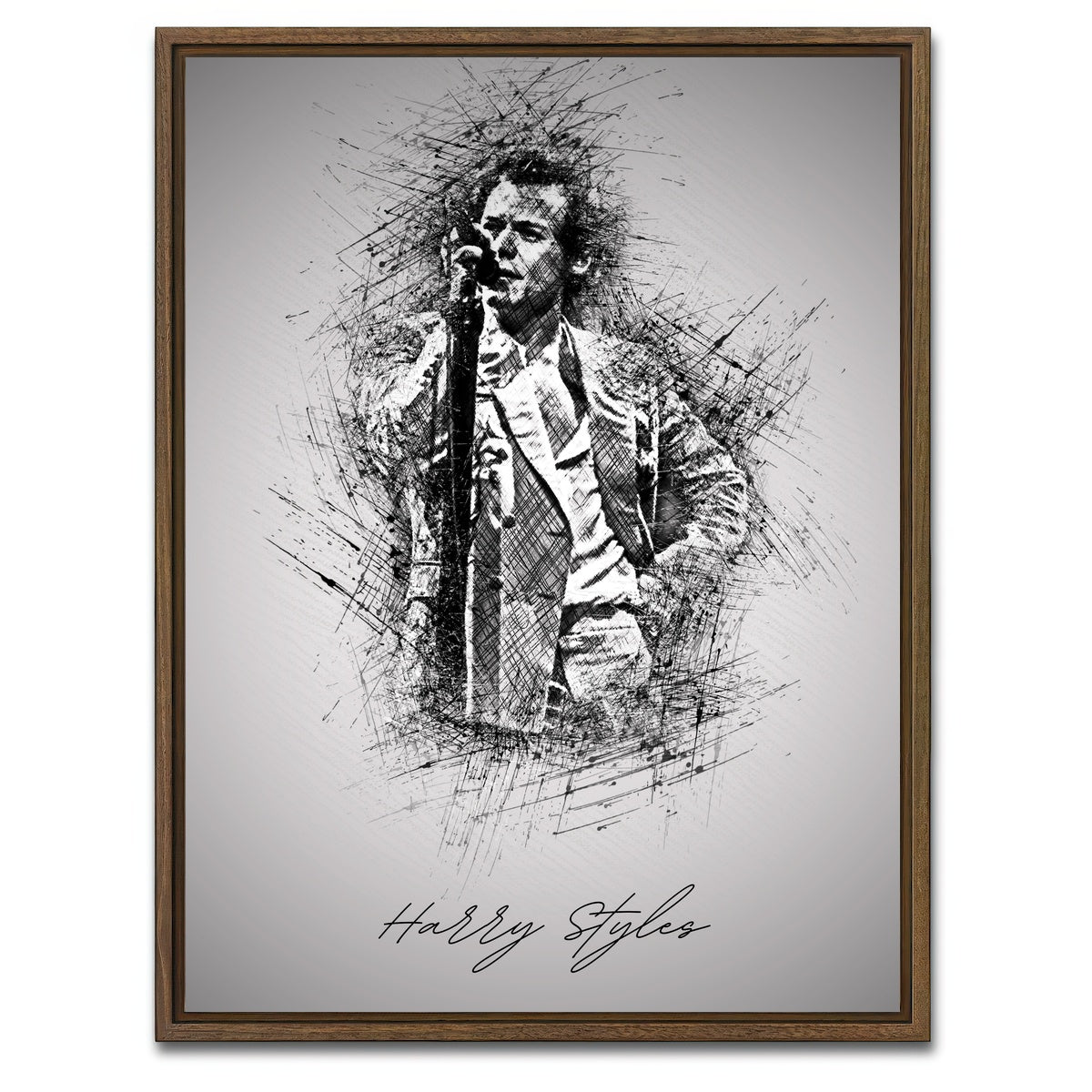 AUTO-MOCKUP WHITE | Harry Styles With Mic | 1 Piece | Walnut Framed Canvas | group=3x4