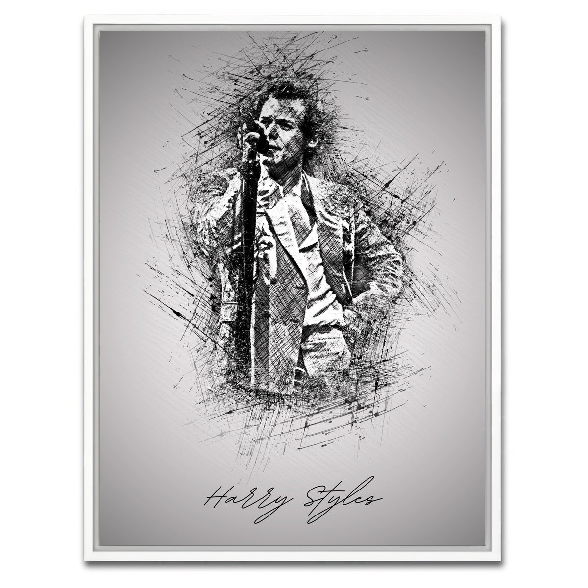 AUTO-MOCKUP WHITE | Harry Styles With Mic | 1 Piece | White Framed Canvas | group=3x4