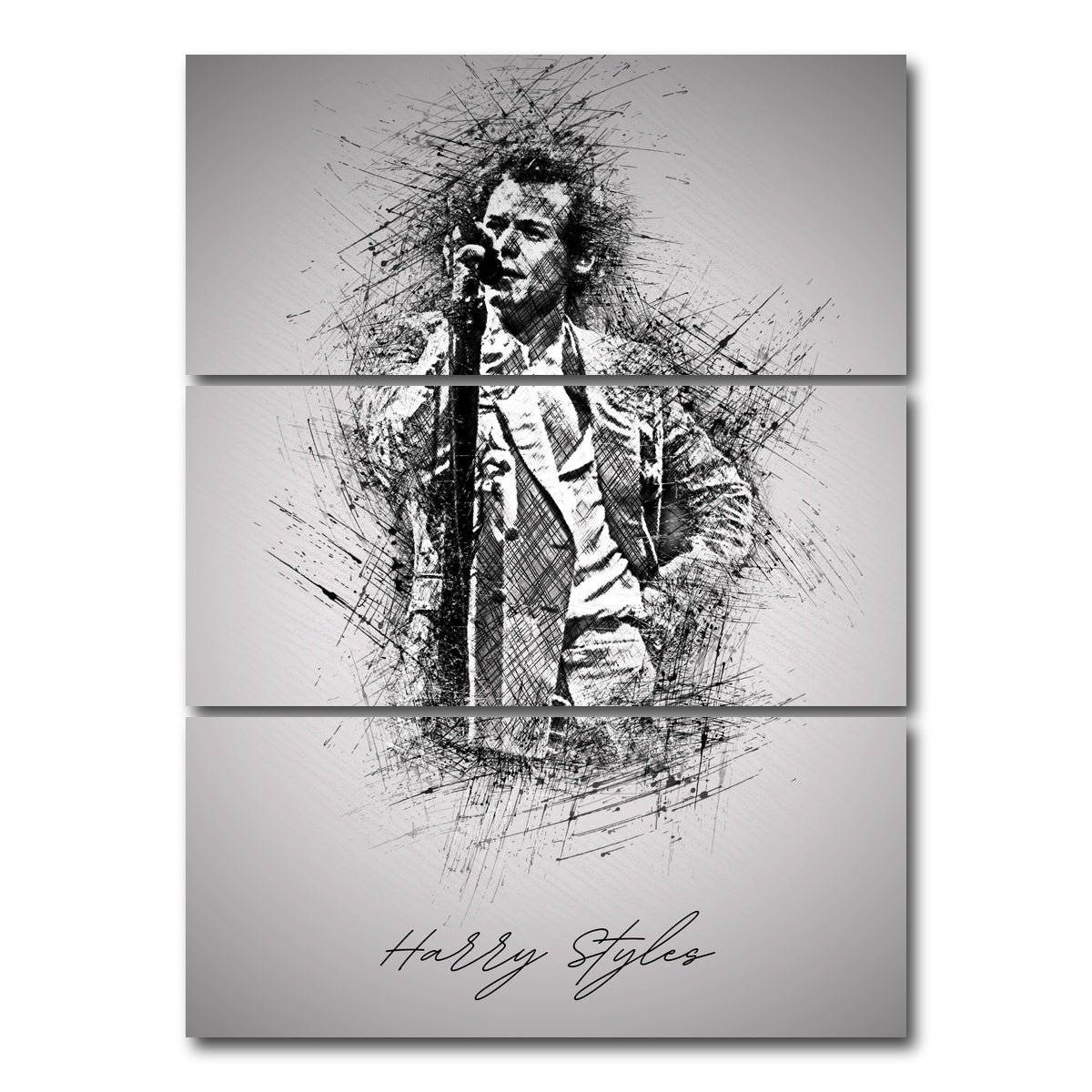 AUTO-MOCKUP WHITE | Harry Styles With Mic | 3 Piece | Gallery Wrap Canvas | group=8x18_stacked