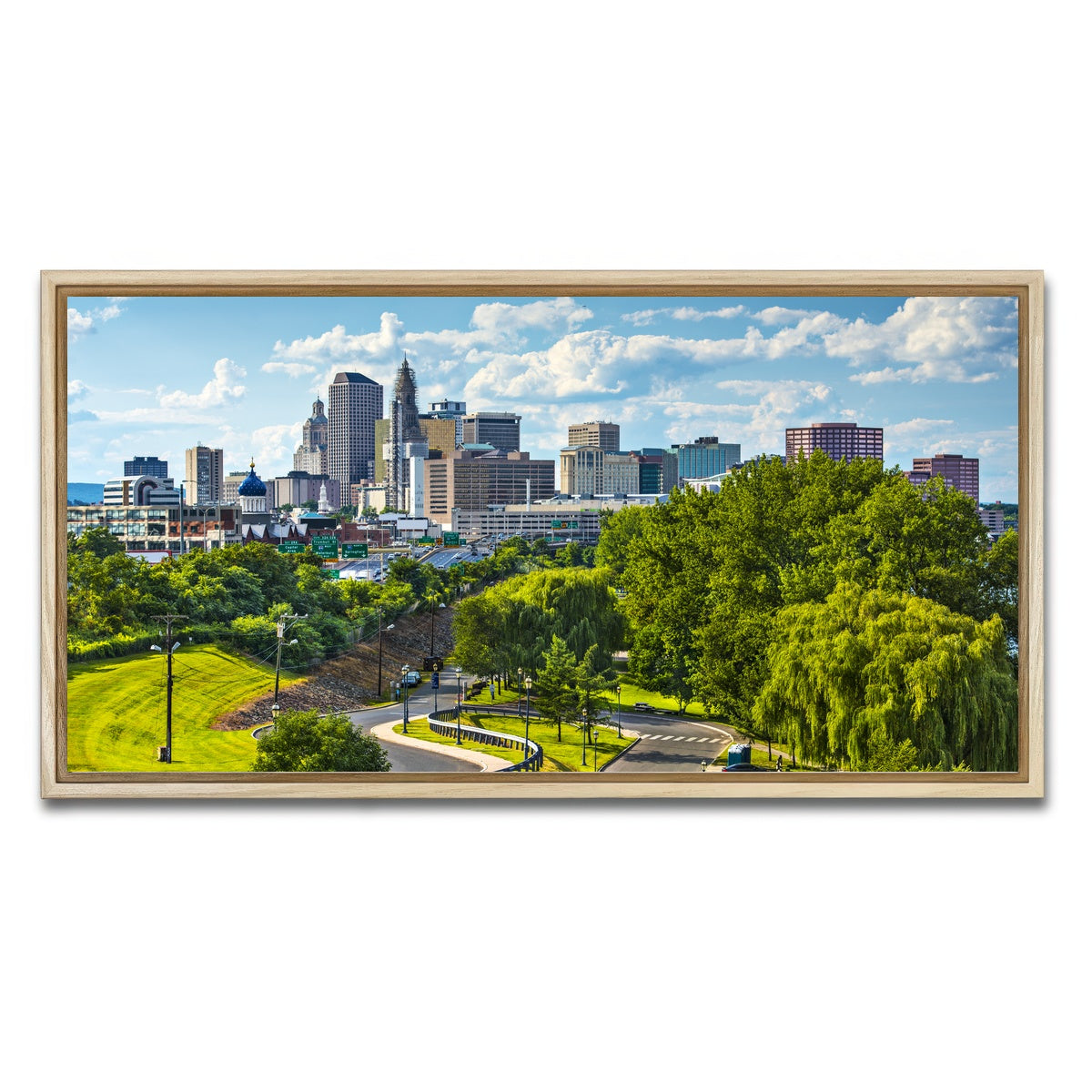 AUTO-MOCKUP WHITE | Hartford Downtown Cityscape | 1 Piece | Natural Framed Canvas | group=2x1