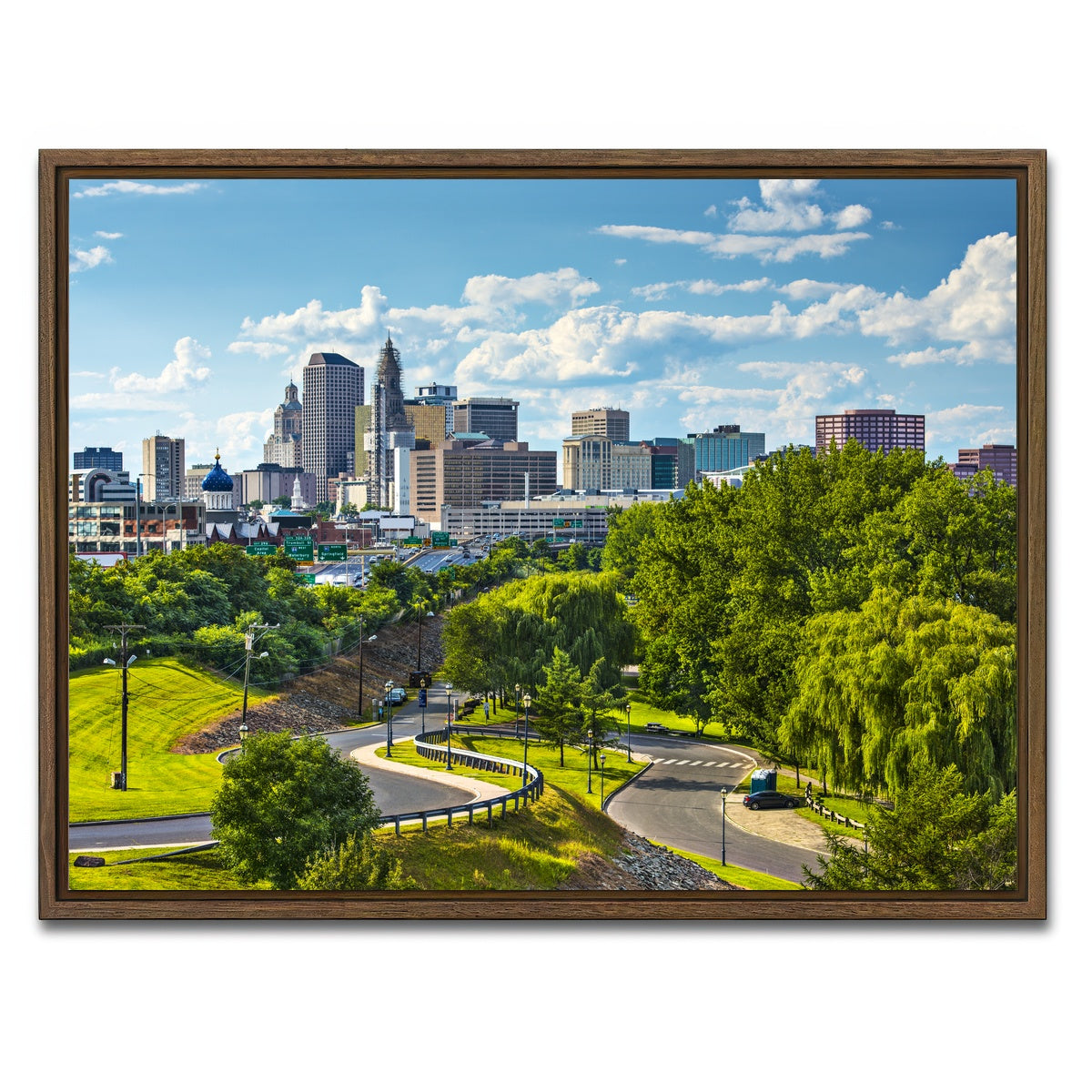 AUTO-MOCKUP WHITE | Hartford Downtown Cityscape | 1 Piece | Walnut Framed Canvas | group=4x3