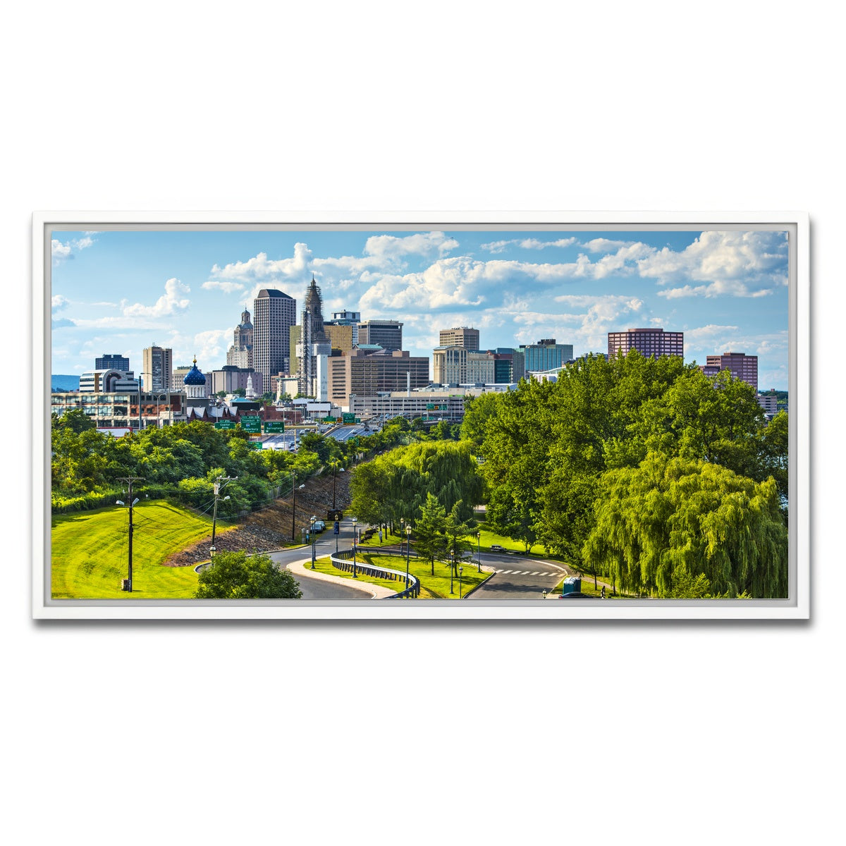 AUTO-MOCKUP WHITE | Hartford Downtown Cityscape | 1 Piece | White Framed Canvas | group=2x1