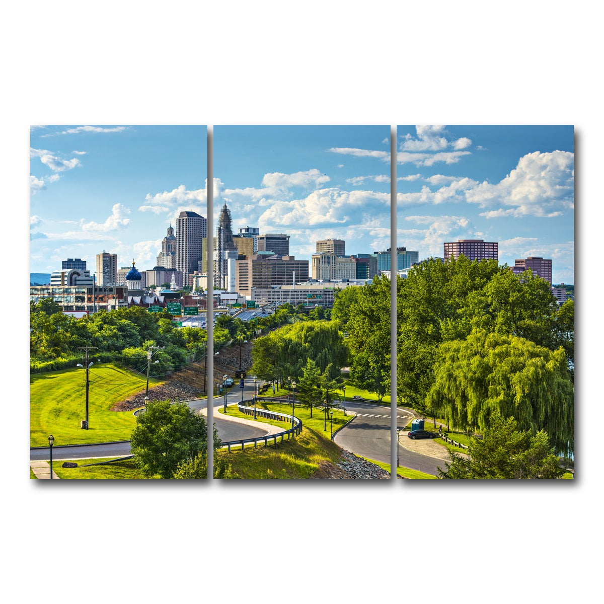 AUTO-MOCKUP WHITE | Hartford Downtown Cityscape | 3 Piece | Gallery Wrap Canvas | group=12x24