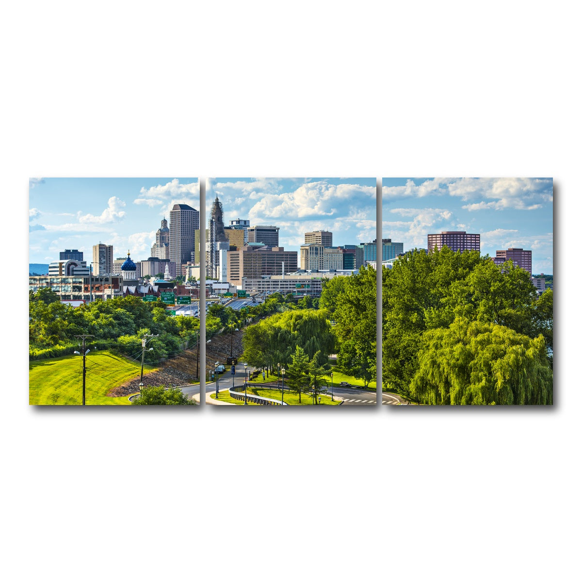 AUTO-MOCKUP WHITE | Hartford Downtown Cityscape | 3 Piece | Gallery Wrap Canvas | group=18x24