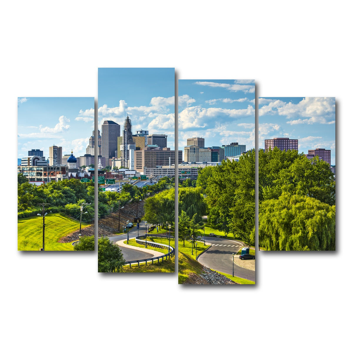 AUTO-MOCKUP WHITE | Hartford Downtown Cityscape | 4 Piece | Gallery Wrap Canvas | group=4_short