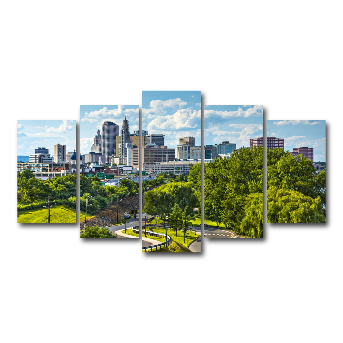 AUTO-MOCKUP WHITE | Hartford Downtown Cityscape | 5 Piece | Gallery Wrap Canvas | group=5_normal