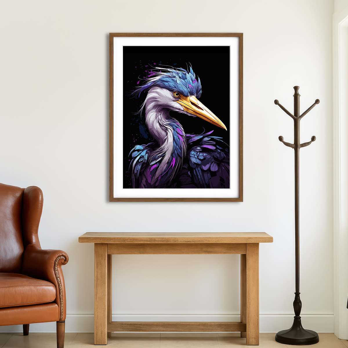 AUTO-MOCKUP ROOM | Heron Animal Colorful Wall Art