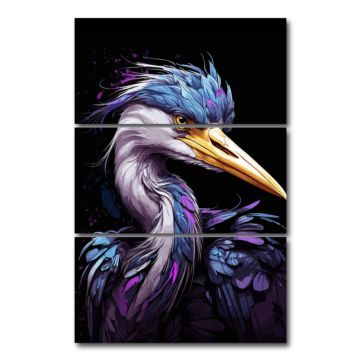 AUTO-MOCKUP WHITE | Heron Animal Colorful | 3 Piece | Gallery Wrap Canvas | group=12x24_stacked