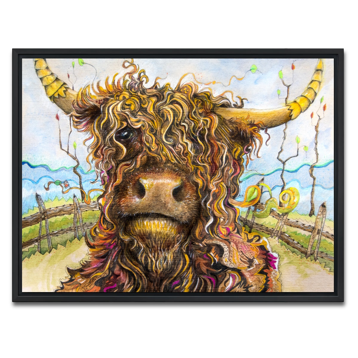AUTO-MOCKUP WHITE | Highland Cow Art | 1 Piece | Black Framed Canvas | group=4x3
