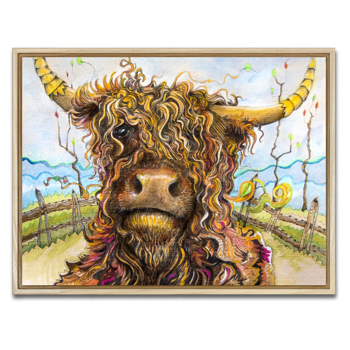 AUTO-MOCKUP WHITE | Highland Cow Art | 1 Piece | Natural Framed Canvas | group=4x3