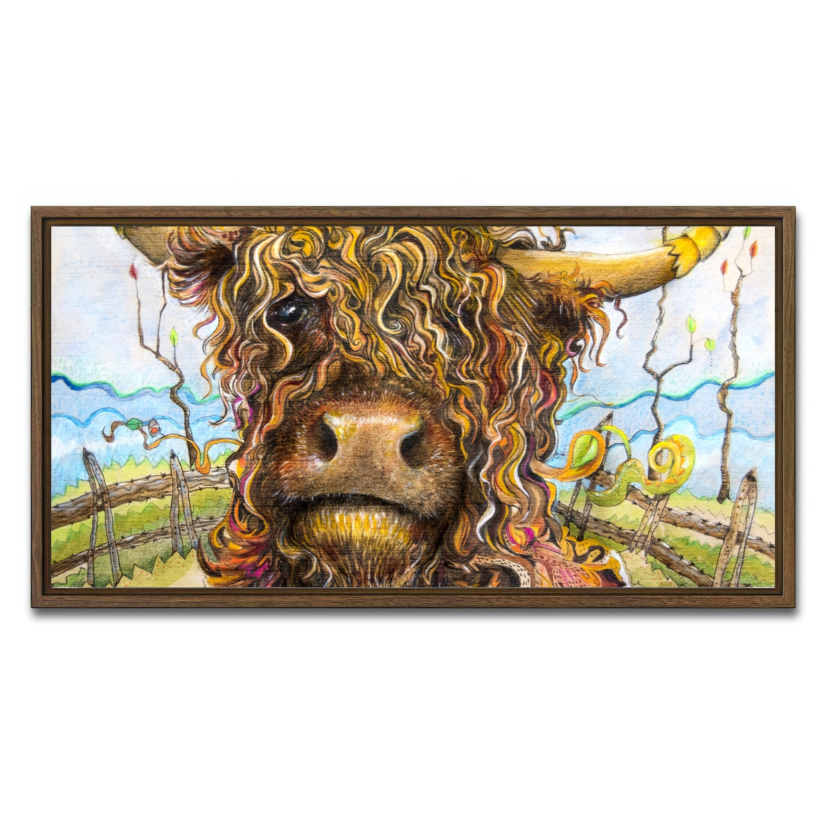 AUTO-MOCKUP WHITE | Highland Cow Art | 1 Piece | Walnut Framed Canvas | group=2x1