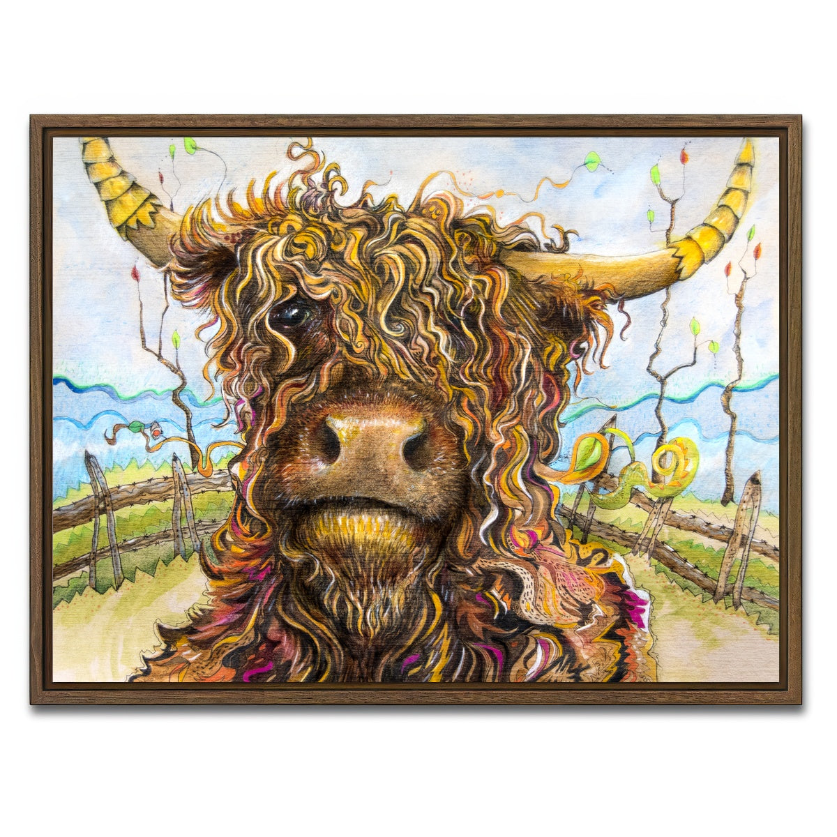 AUTO-MOCKUP WHITE | Highland Cow Art | 1 Piece | Walnut Framed Canvas | group=4x3