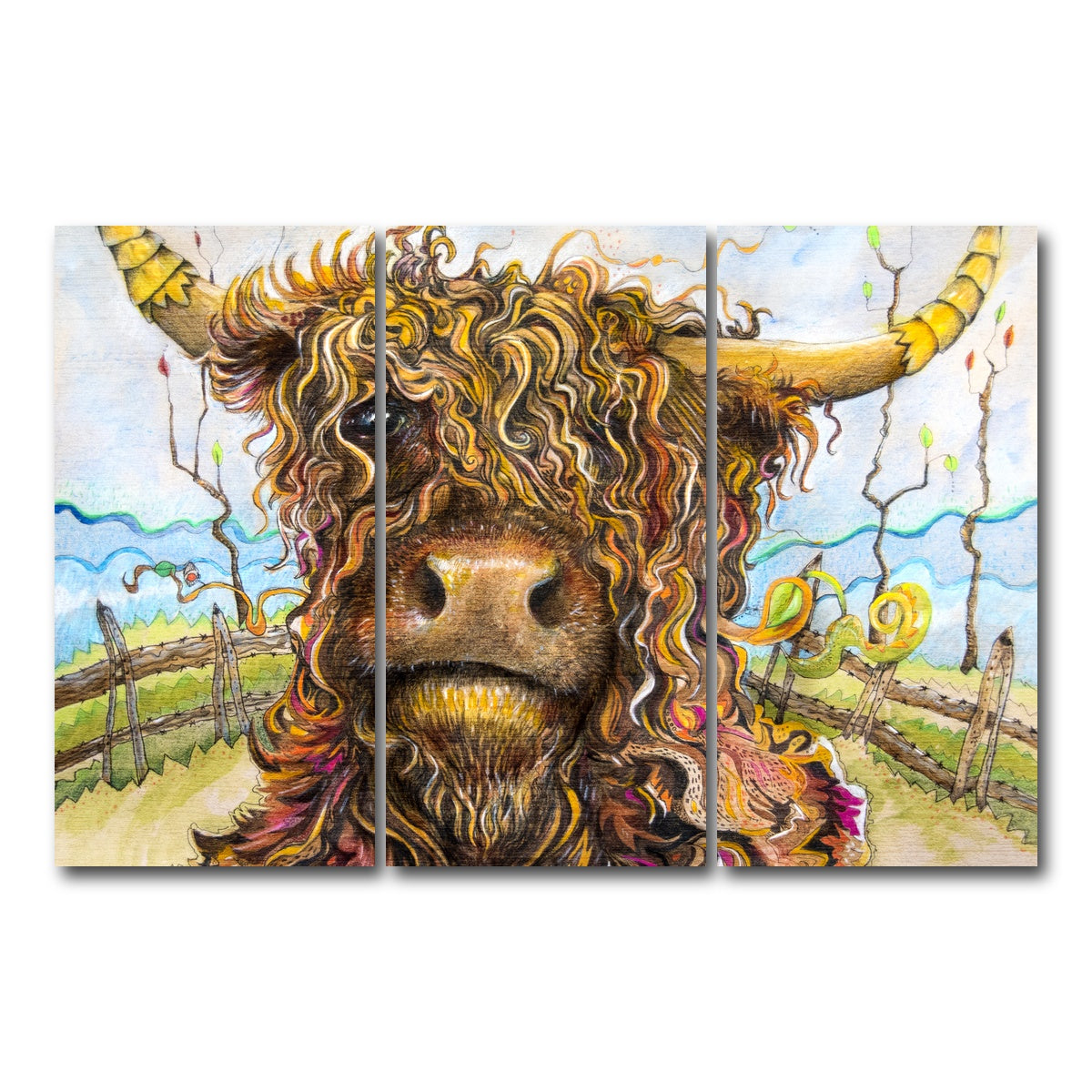 AUTO-MOCKUP WHITE | Highland Cow Art | 3 Piece | Gallery Wrap Canvas | group=12x24