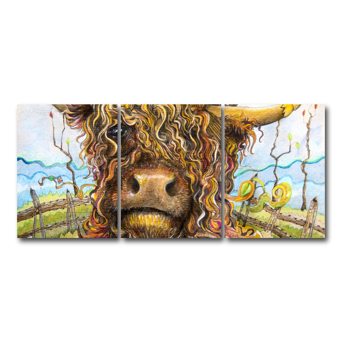 AUTO-MOCKUP WHITE | Highland Cow Art | 3 Piece | Gallery Wrap Canvas | group=18x24