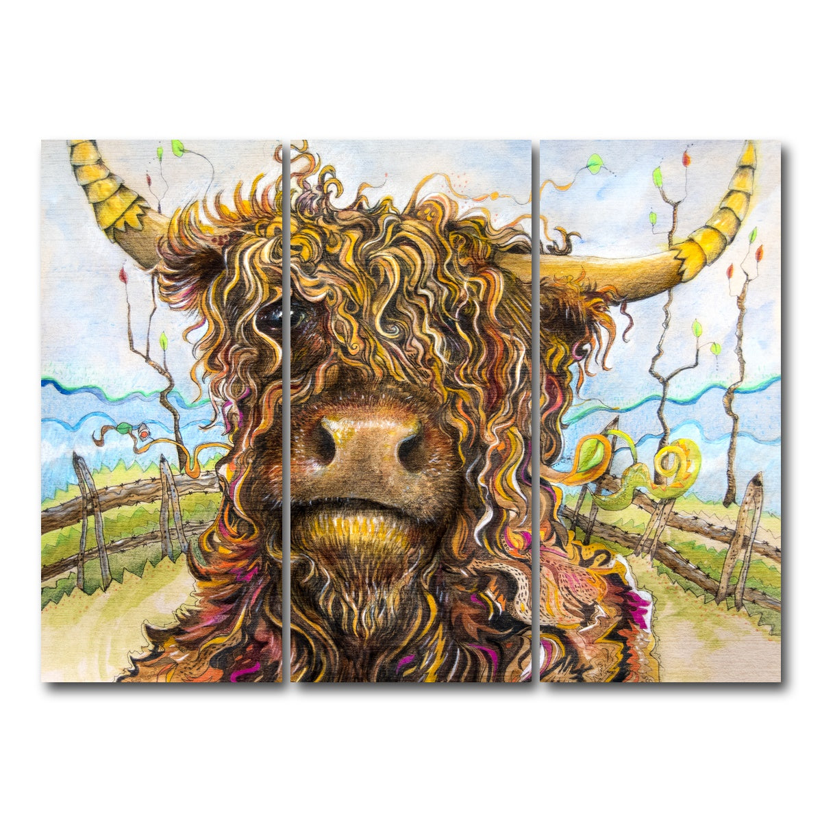 AUTO-MOCKUP WHITE | Highland Cow Art | 3 Piece | Gallery Wrap Canvas | group=8x18