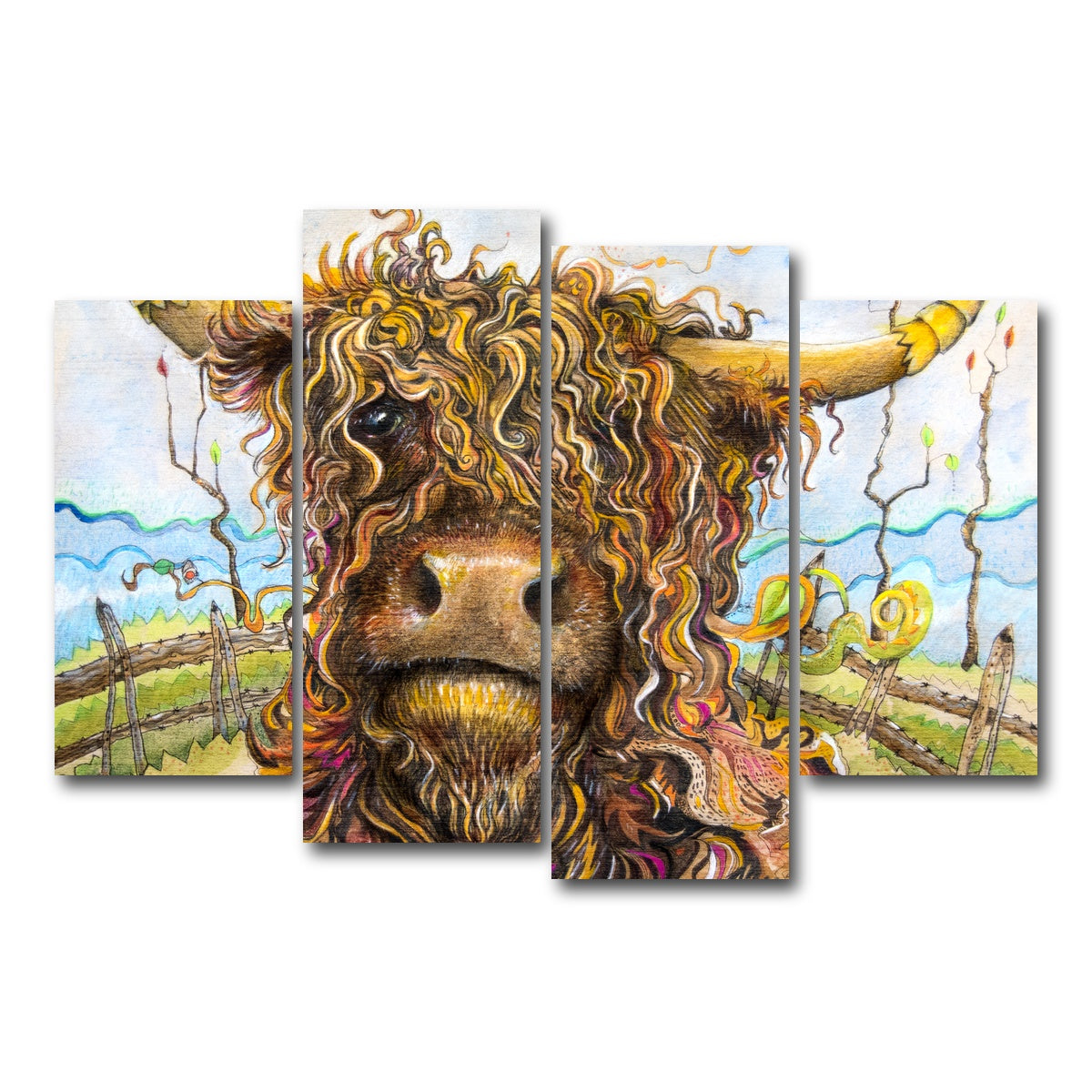 AUTO-MOCKUP WHITE | Highland Cow Art | 4 Piece | Gallery Wrap Canvas | group=4_short