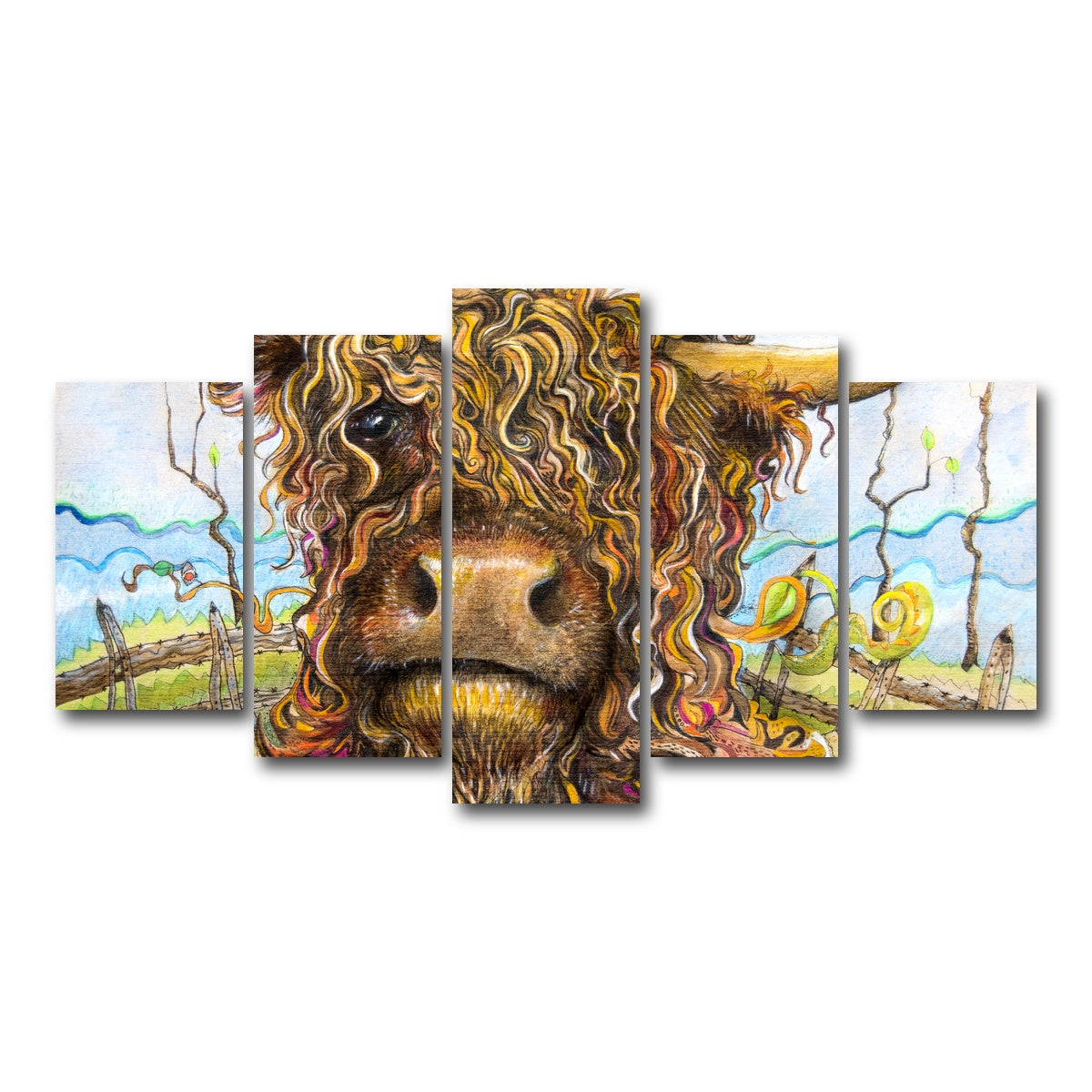 AUTO-MOCKUP WHITE | Highland Cow Art | 5 Piece | Gallery Wrap Canvas | group=5_normal