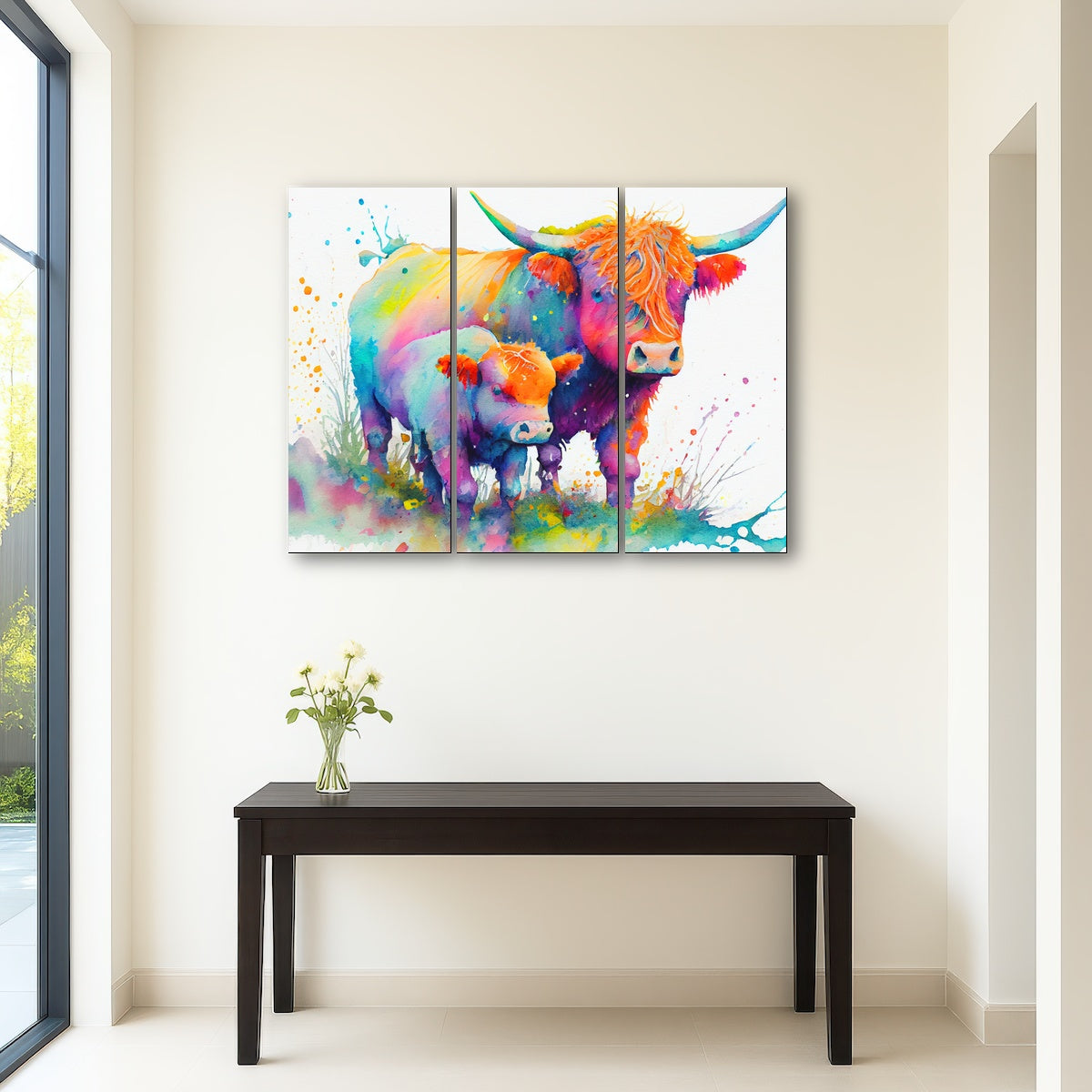 AUTO-MOCKUP ROOM | Highland cow and calf watercolor