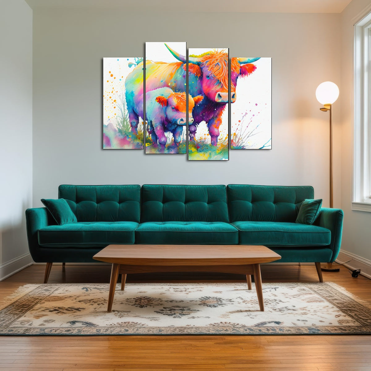 AUTO-MOCKUP ROOM | Highland cow and calf watercolor