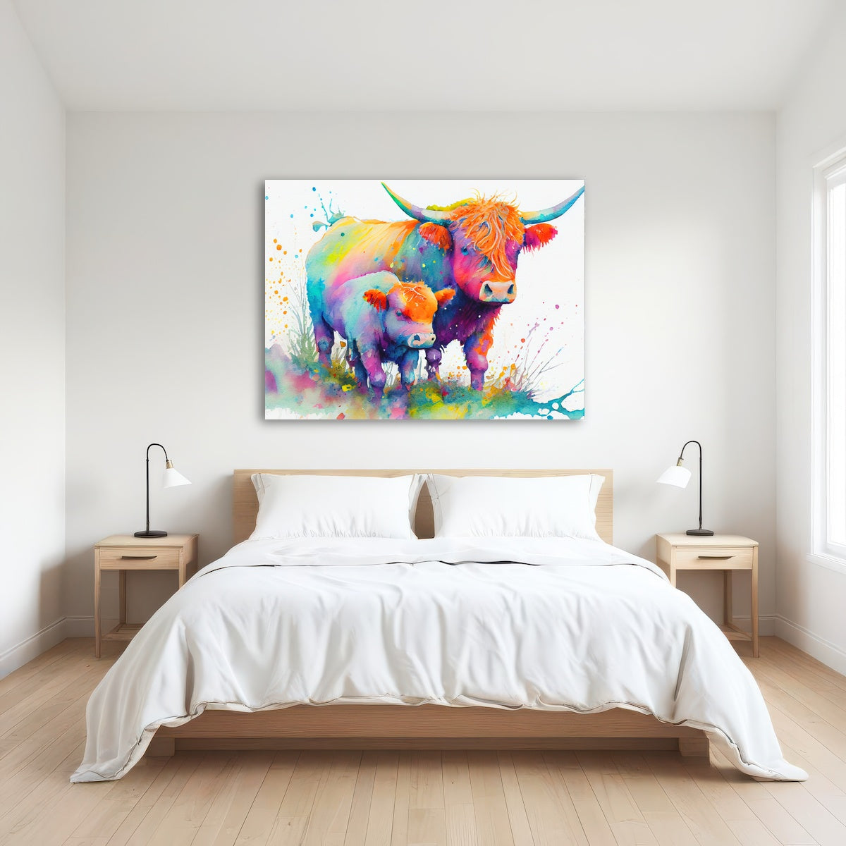 AUTO-MOCKUP ROOM | Highland cow and calf watercolor